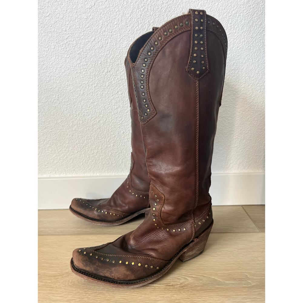 Liberty Black Tall‎ Keeper Miel Brown Leather Studded Cowgirl Boots Women Size 8